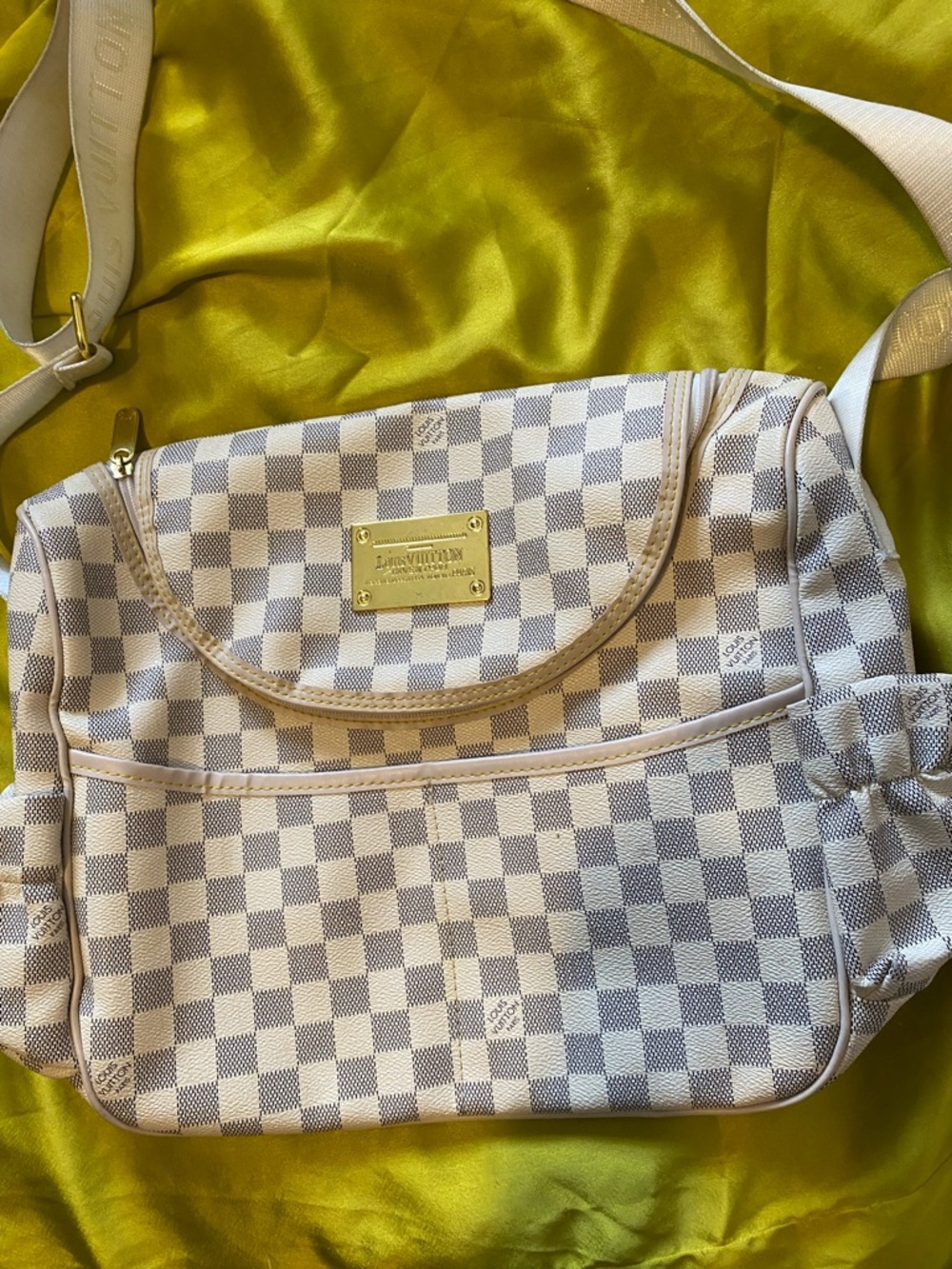 Louis Vuitton White and Gray Damier Azur Crossbody Bag with Gold Plate